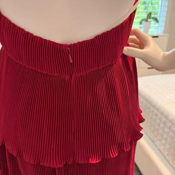 Mac Duggal  Red Spaghetti Strap Ruffle Layered Maxi Dress Gown Red Size 6 - Picture 5 of 6